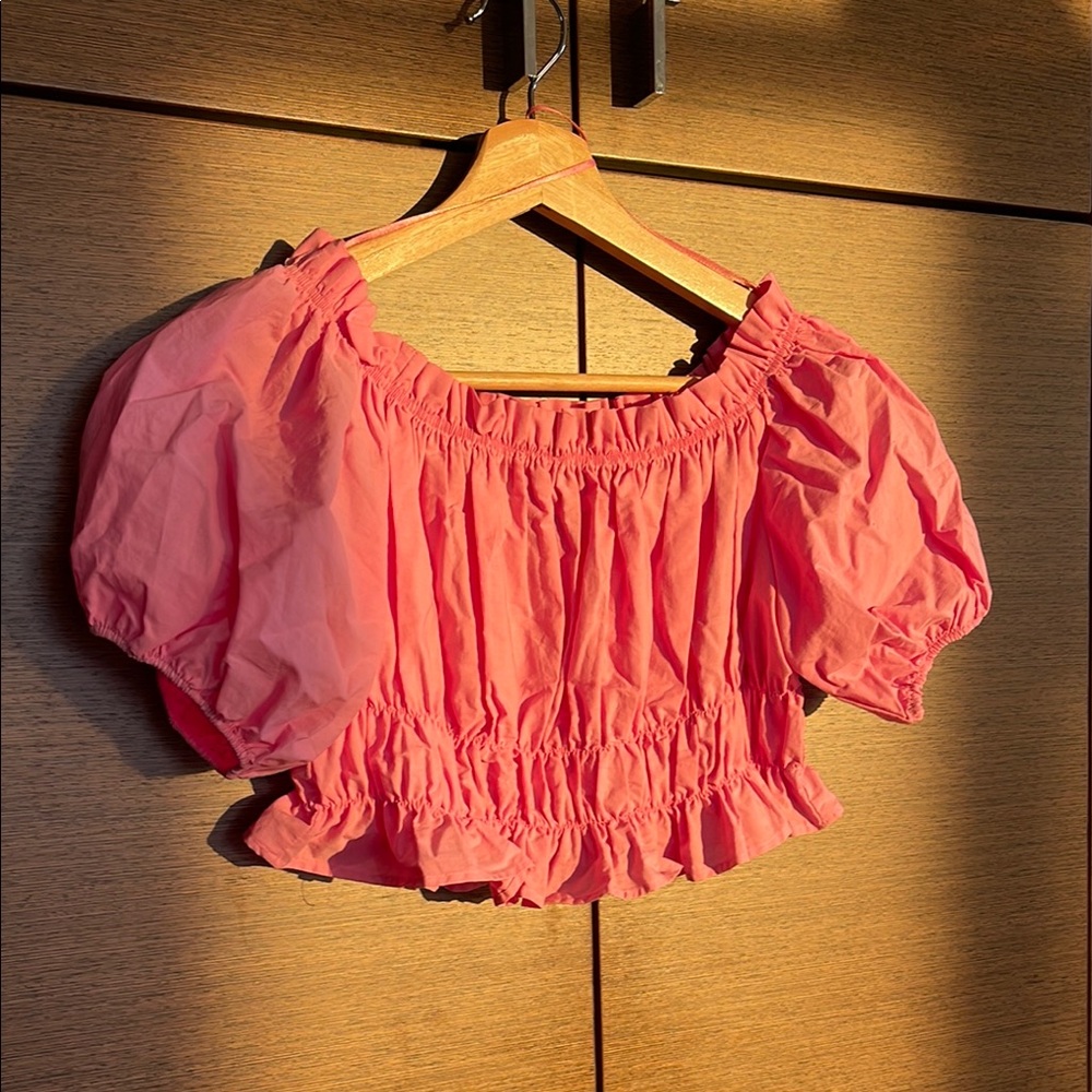 Pink Puff Sleeve Women's Top